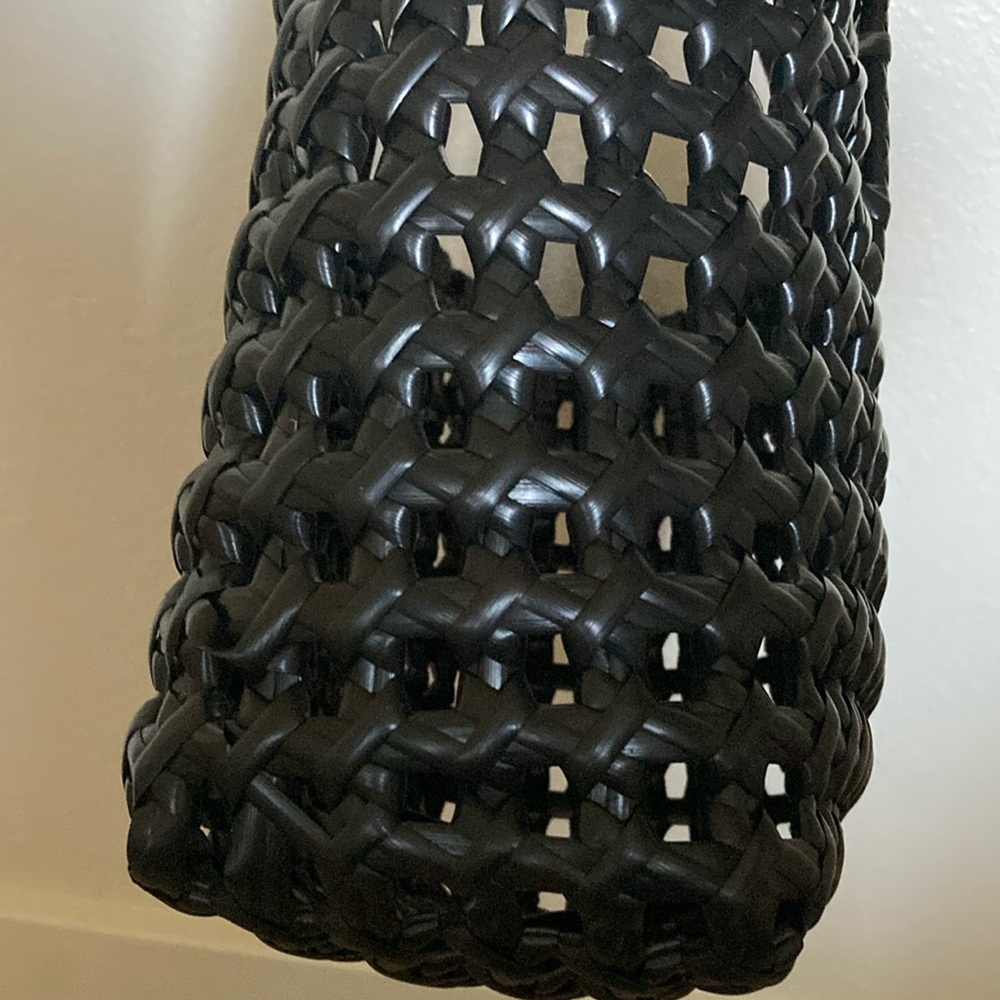 Black VEGAN Woven Tote Bag with Open Weave Design and Sturdy Handles - Picture 7 of 7